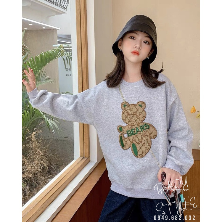 Áo thu đông dài tay bé gái "BEARS" 14-45kg cho bé gái 4-14 tuổi. Chất liệu da cá, gấu thêu đáp nổi. G47