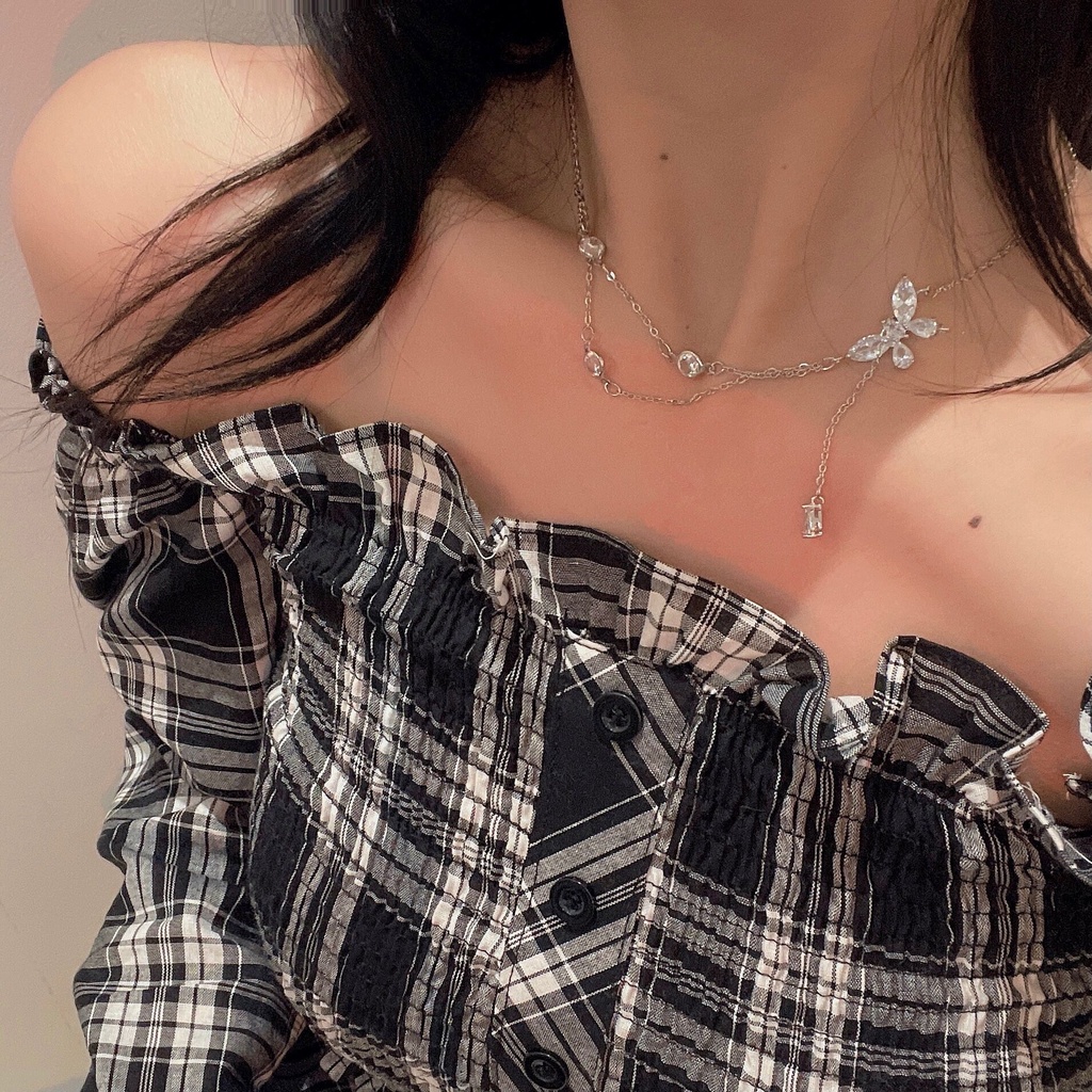 Vòng cổ Phối Mặt Hình Bướm/ Giọt Nước Đính Đá Thời Trang