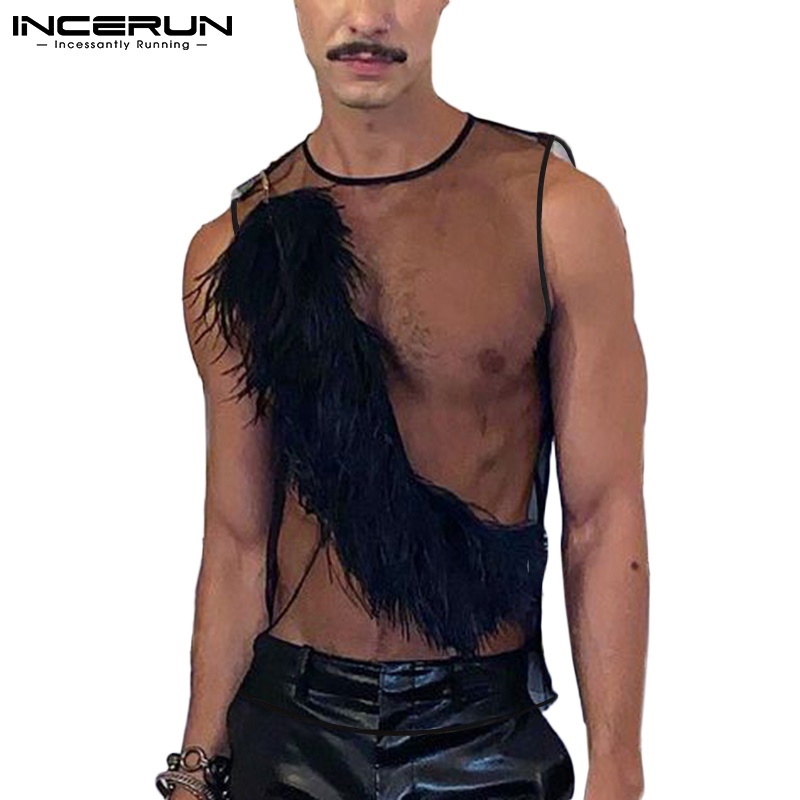 Áo sát nách INCERUN phối lông vũ cá tính thời trang cho nam