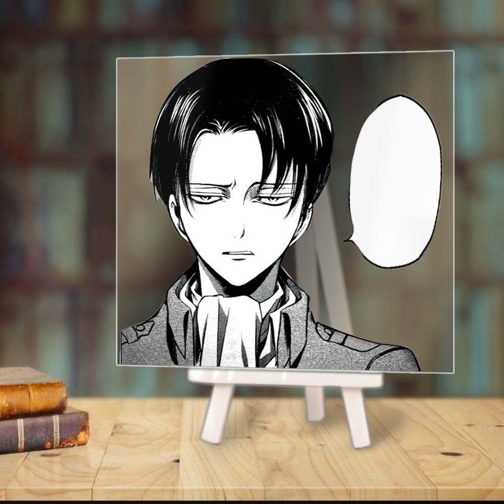 Tranh kính ATTACK ON TITAN in hình Đại Chiến Titan anime chibi acrylic mica trong trưng bày trang trí góc học tập giá gỗ