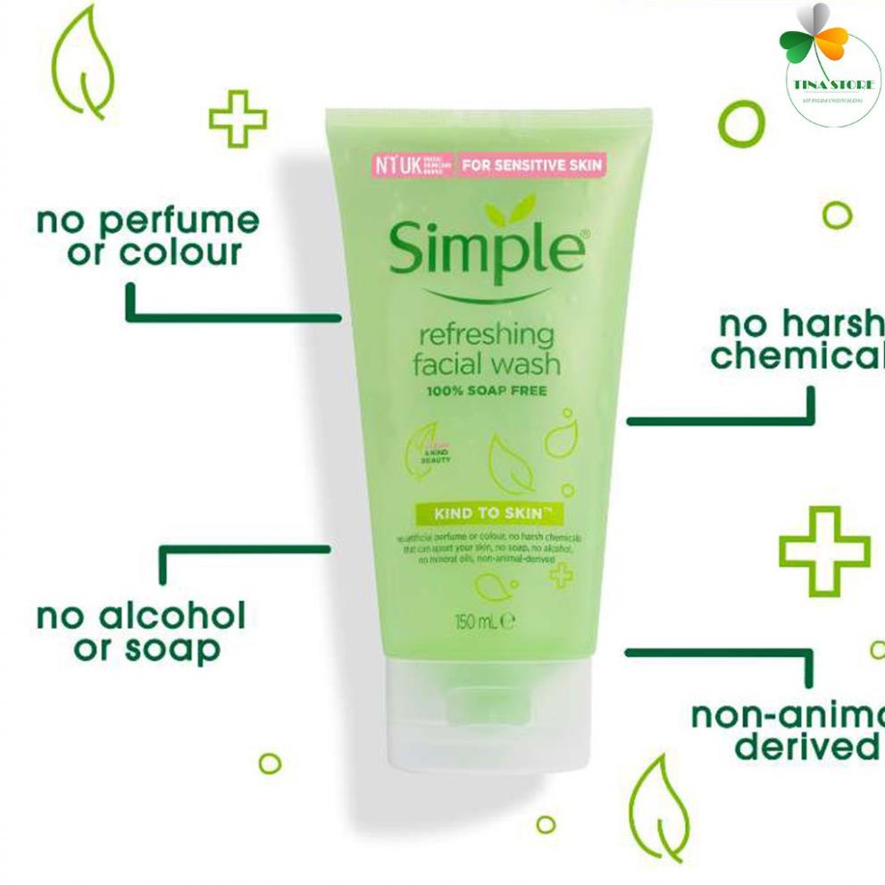 [Chính Hãng] Sữa Rửa Mặt Simple Gel Kind To Skin Refreshing Facial Wash Gel 150ml