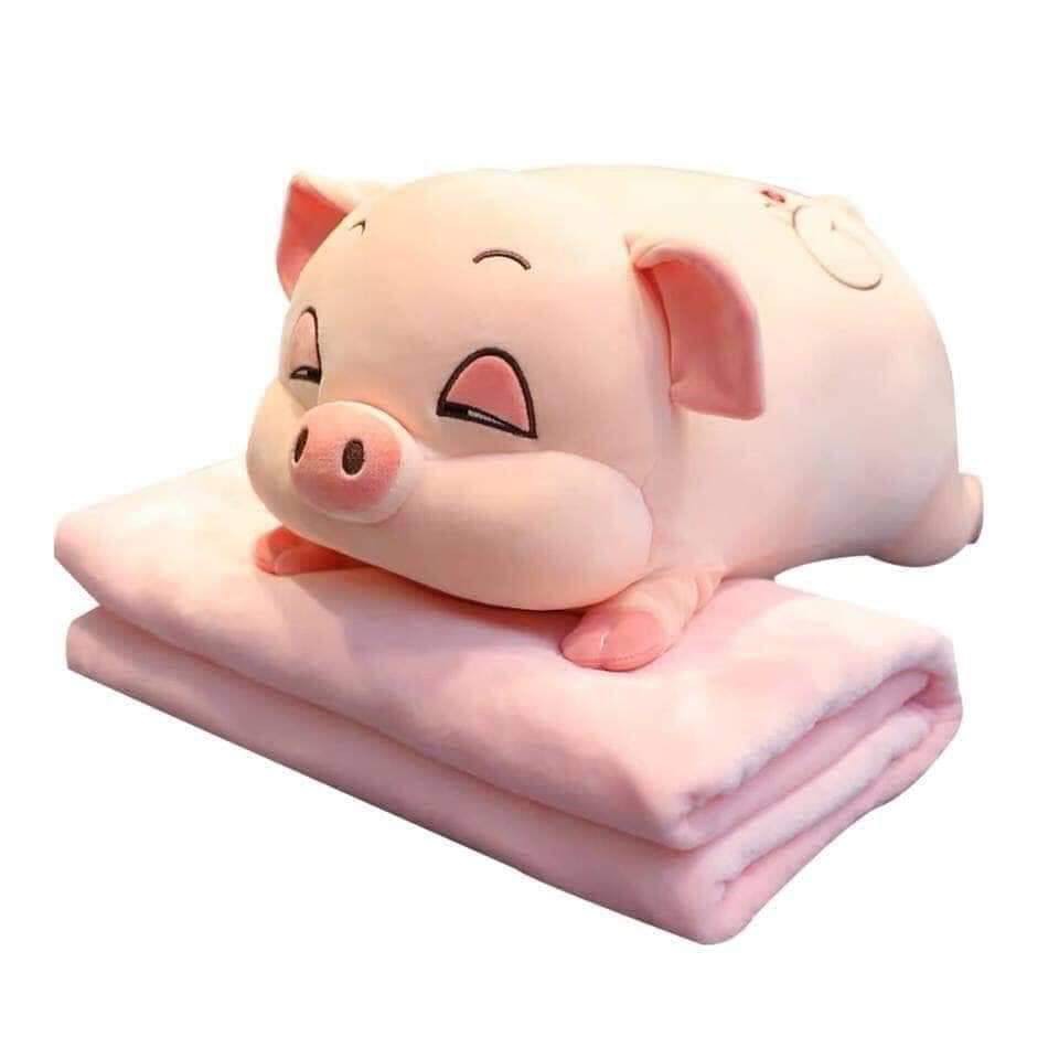 gối kèm mềm hình heo 1 in 1 cute, gấu bông hình heo dễ thương kèm mềm cho bé