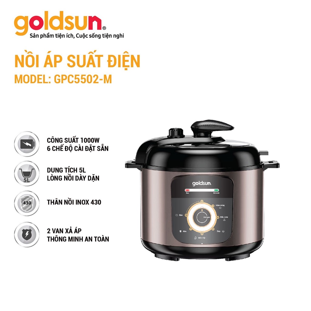 Nồi áp suất điện Goldsun GPC5502 (5L) Hàng chính hãng - Bảo hành 12 tháng