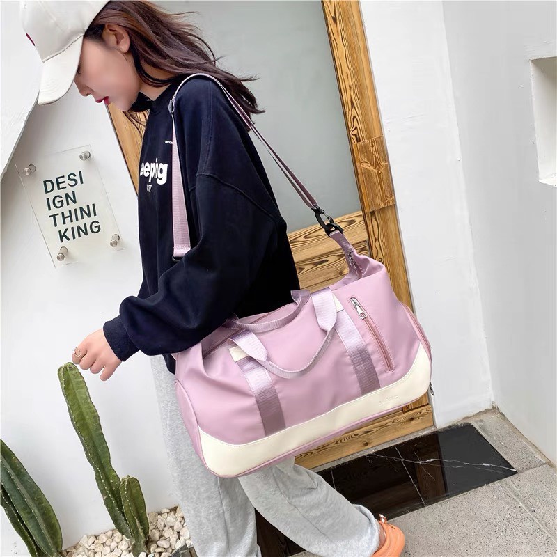Túi du lịch vải dù chống thấm phối da cao cấp có dây đeo ngăn đựng giày tiện dụng
