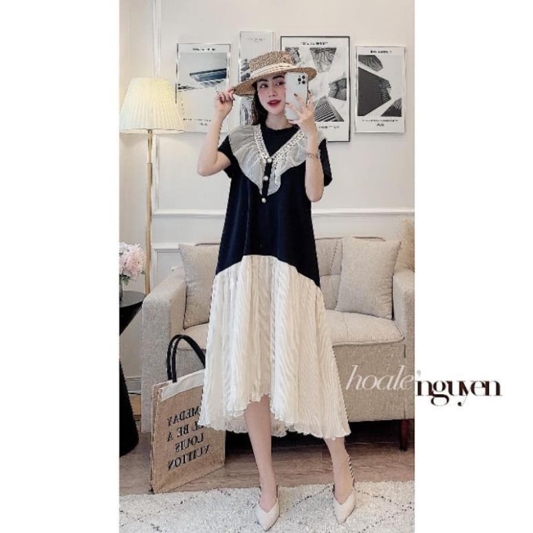ĐẦM ĐŨI, VÁY ĐŨI BÈO CỔ V PHỐI VOAN TẦNG 2 LỚP | BigBuy360 - bigbuy360.vn