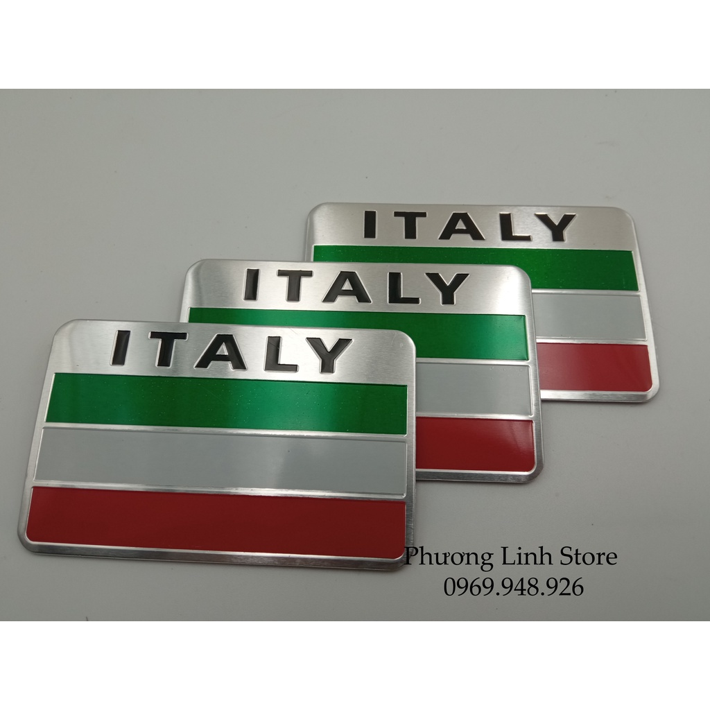 Tem nhôm dán xe oto cờ Ý sticker cờ Italya hình chữ nhật 3 sọc