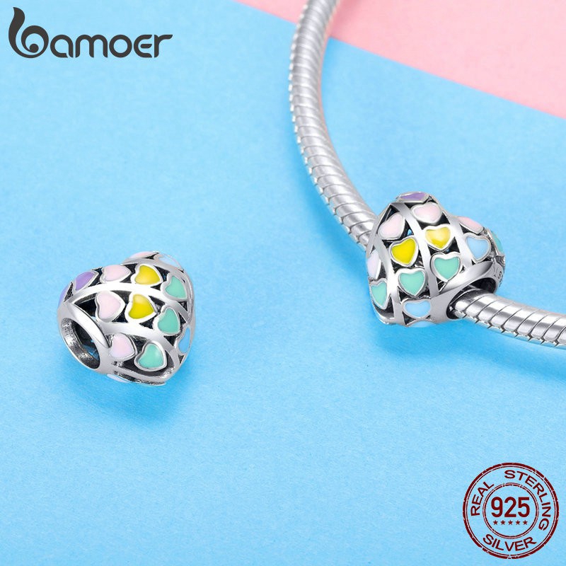 Phụ Kiện Hạt Bamoer Bằng Bạc 925 Dùng Làm Trang Sức Hình Trái Tim Thời Trang