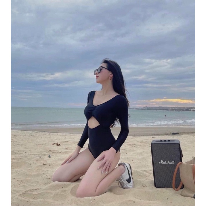 Bikini đồ bơi 1 mảnh thân liền khoét bụng tay dài bikiniMe R70 (hình + video thật)