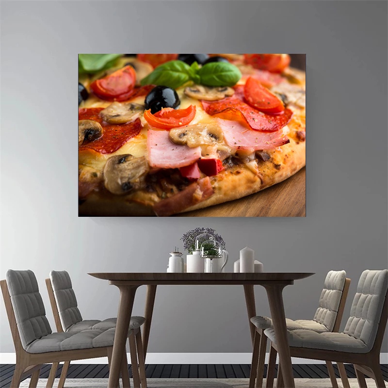 Delicious Tranh Vải Bạt Treo Tường In Hình Pizza Tomato Pepper Tươi Mới Tỏi Mì Pasta Trang Trí Nhà Bếp