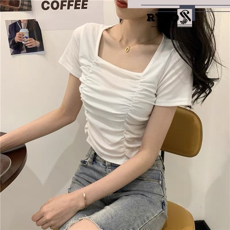 Áo kiểu croptop cổ vuông chất borip gân cao cấp cho nữ siêu năng động đáng yêu