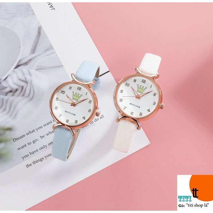 Đồng hồ nữ MSTIANQ dây da đẹp, có kim và số phản quang cực đẹp