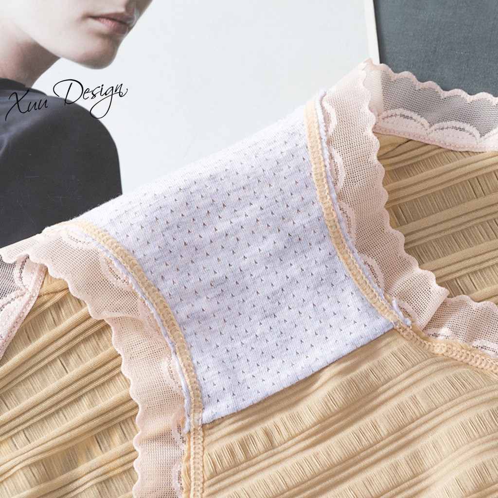 Quần lót nữ cotton phối viền ren co dãn thấm hút hồ hôi XUU DESIGN QC34
