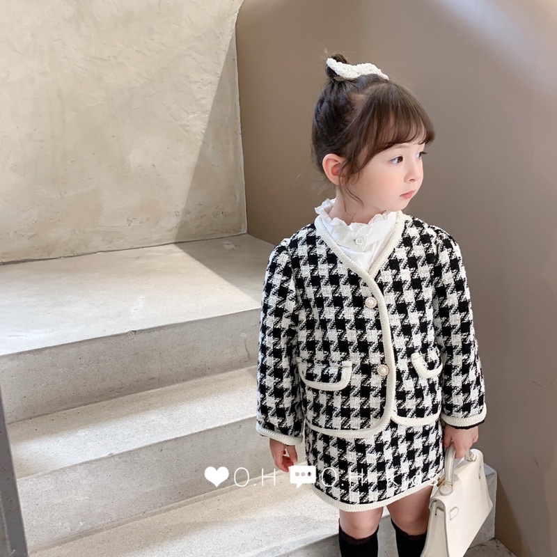 Set Áo Khoác Dạ Kèm Chân Váy Dạ Cho Bé Gái Size Đại Mùa Thu Đông