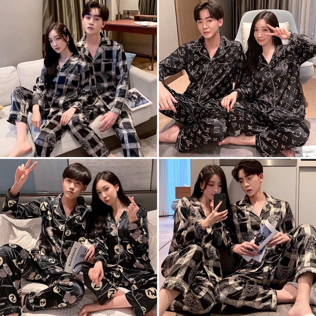 Bộ đồ ngủ nam nữ dài tay - Bộ pijama chất lụa bóng siêu mềm (Hàng có sẵn)