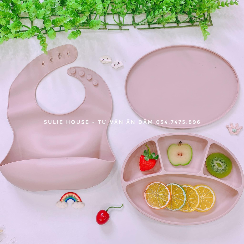 Khay ăn dặm silicon oval 4 ngăn có đế hút Kean(ko kèm bát và yếm)