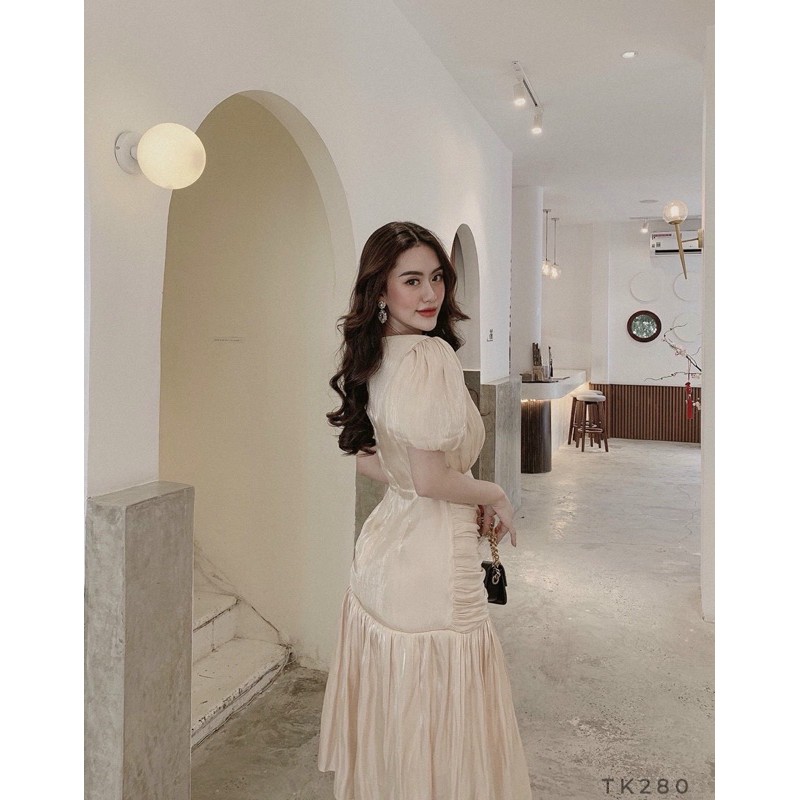 Đầm dự tiệc cao cấp tay phồng voan tơ cổ tròn | BigBuy360 - bigbuy360.vn