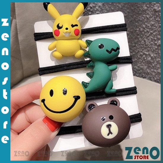 Set 4 dây buộc tóc Thỏ, Gấu, Khủng Long, Pikachu...Dây Cột Tóc, Chun Buộc Tóc Nhiều Mẫu PT29
