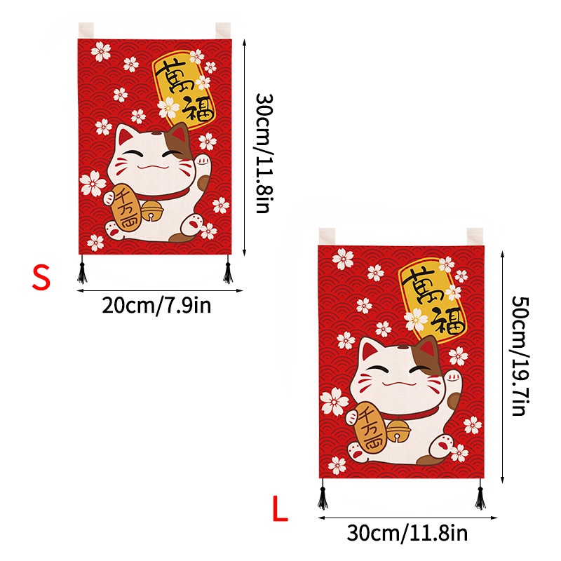 Rèm Cửa Ngắn Họa Tiết Mèo May Mắn Phong Cách Nhật Bản Trang Trí Năm Mới