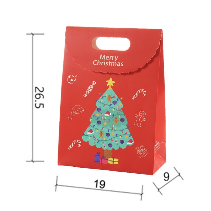 Túi đựng quà Giáng sinh nắp gấp xách tay, túi giấy Noel 26x19x9cm màu sắc xinh xắn