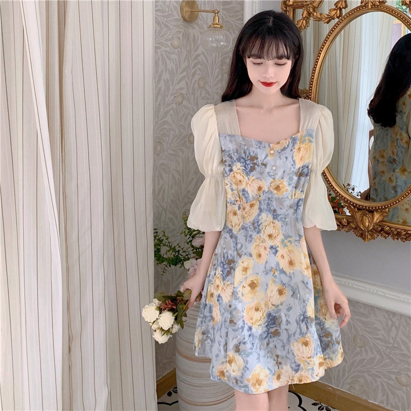 Đầm Tay Phồng In Họa Tiết Ngọt Ngào Thời Trang Cho Nữ
