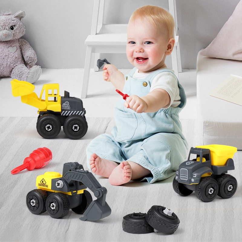 Set 4 món đồ chơi lắp ráp mô hình xe tải xi măng SEA SUN TOYS dành cho bé trai