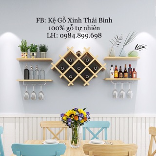 Bộ kệ gỗ treo tường trưng bày rượu đa năng