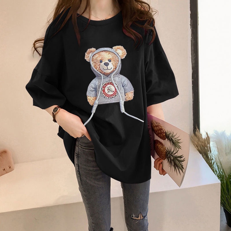 Áo thun cotton tay lửng dáng rộng phong cách Hàn Quốc thời trang mùa hè mới cho nữ