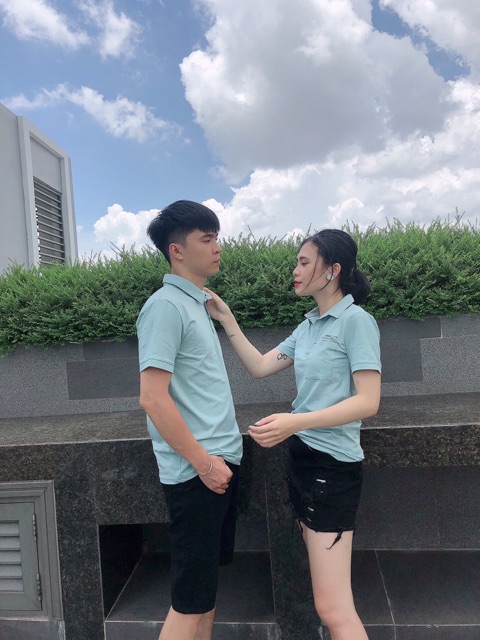 Áo Phông Đôi Nam Nữ Đẹp, Áo Thun Cặp Polo, Màu Xanh, Chất Thun Cotton 100% Co Giãn 4 Chiều - Hàng Cao Cấp