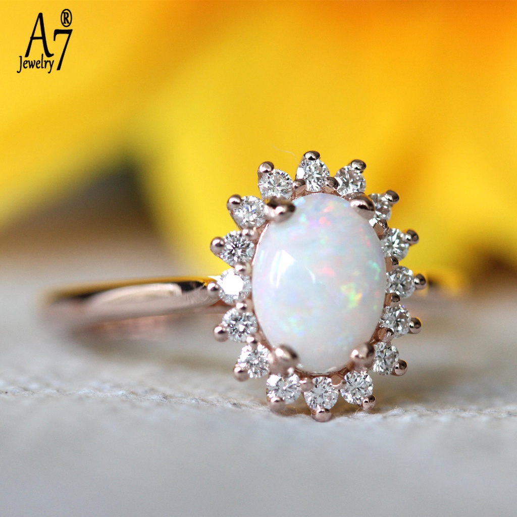 Nhẫn bạc 925 mặt đá Opal hình quả trứng thời trang mới 18K