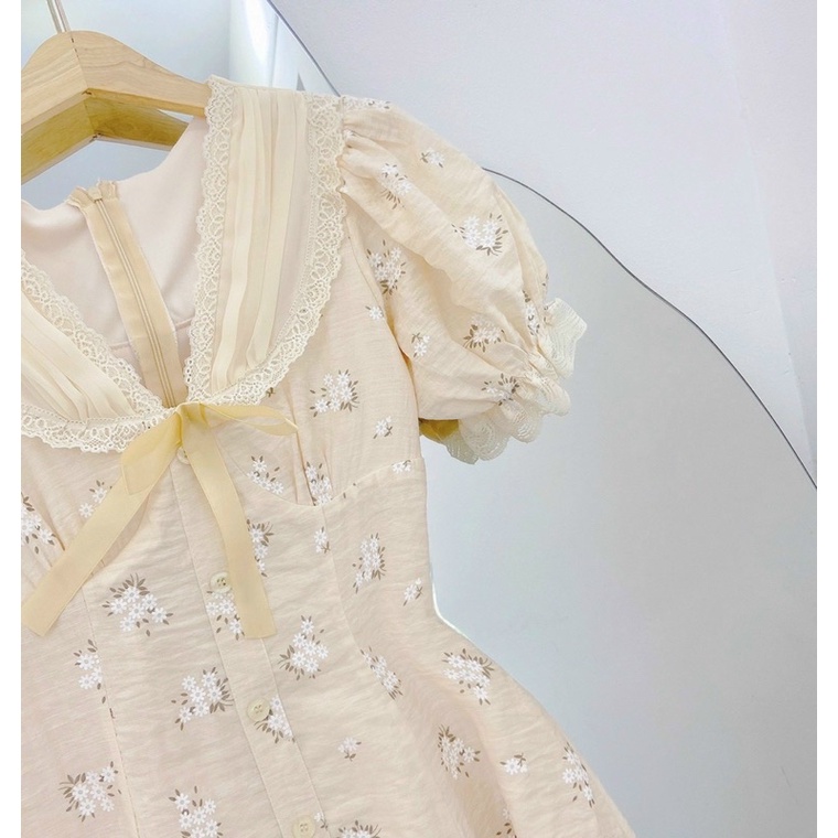 Đ𝐀̂̀𝐌 HOA CỔ V VIỀN REN NƠ TAY BO