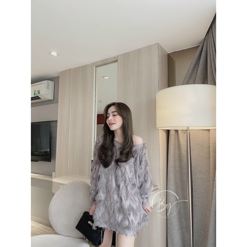 áo váy len lông tua rua kèm đai | BigBuy360 - bigbuy360.vn