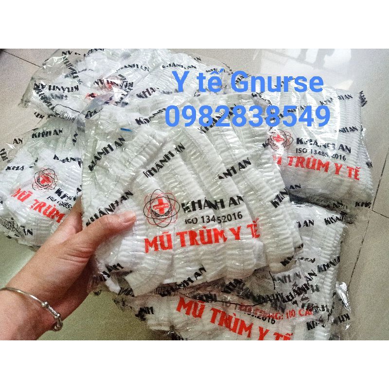 Mũ trùm/Mũ nón bảo hộ y tế Khánh An màu trắng