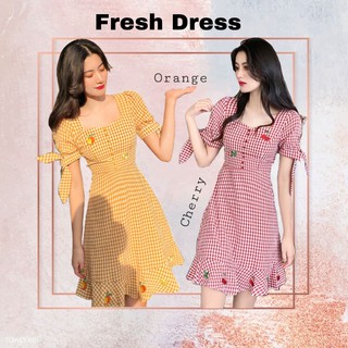 Đầm sọc ca rô vàng trái cam