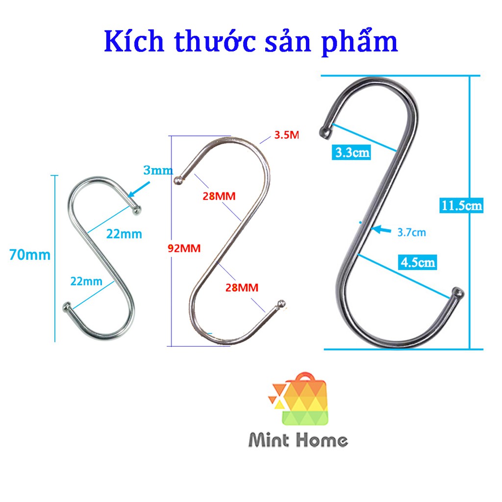 Móc treo đồ chữ S inox 304 treo quần áo chịu lực, đa năng loại dày (nhiều size)