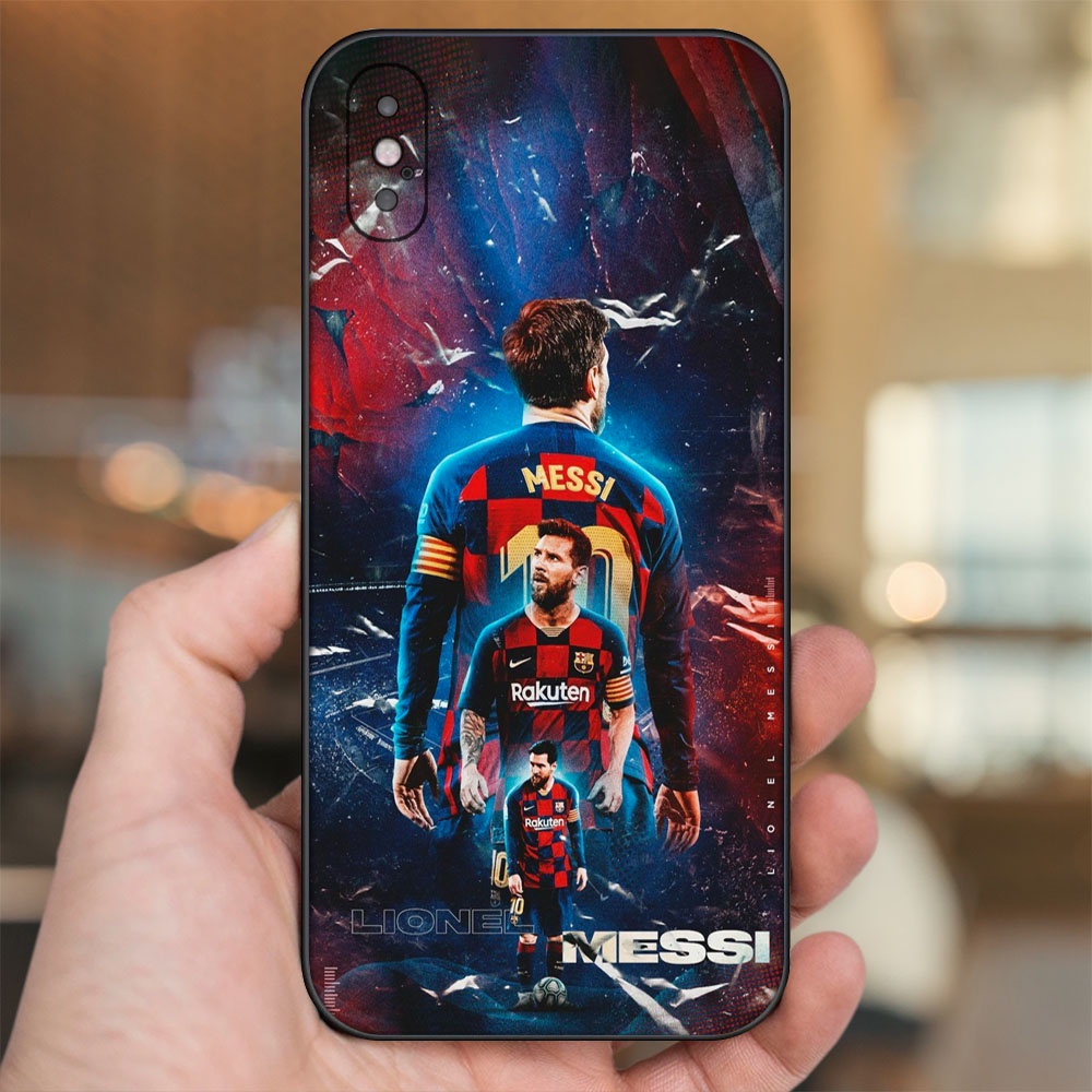 Ốp lưng iPhone X, Xs dẻo đen cạnh vuông in hình Lionel Messi Barcelona PSG