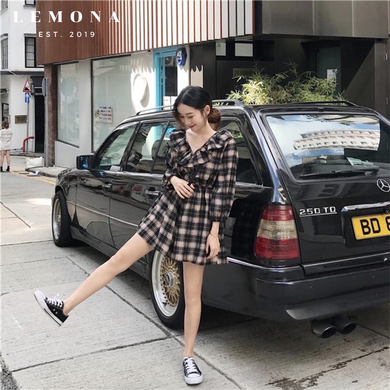 Jumsuit JENNIER sọc caro nâu đen dễ thương