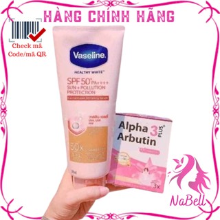 combo viên kích trắng alpha arbutin 3plus+ dưỡng thể Vaseline 50x