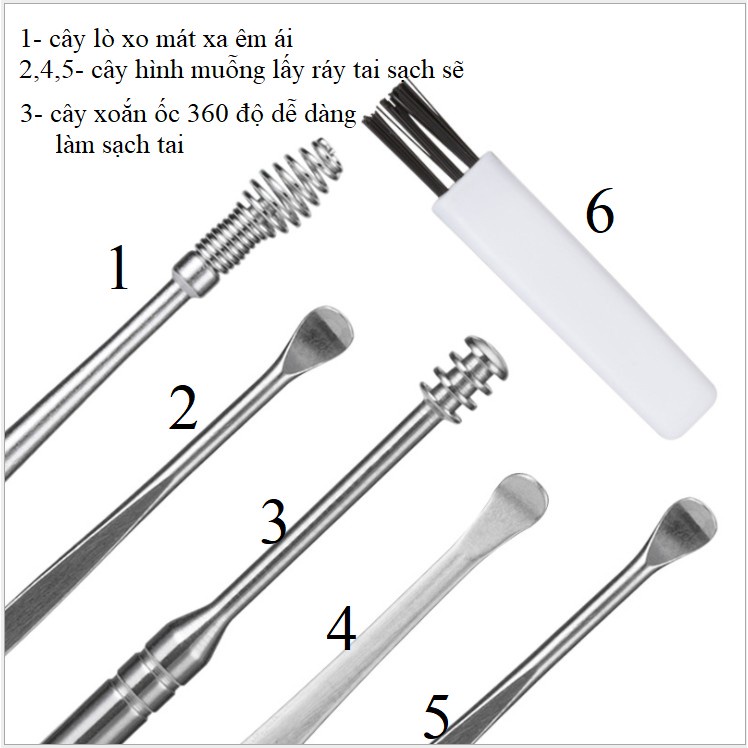 Bộ 5 Dụng Cụ Vệ Sinh Ngoáy Ráy Tai Bằng Thép Không Gỉ Tiện Dụng Sẵn Hàng