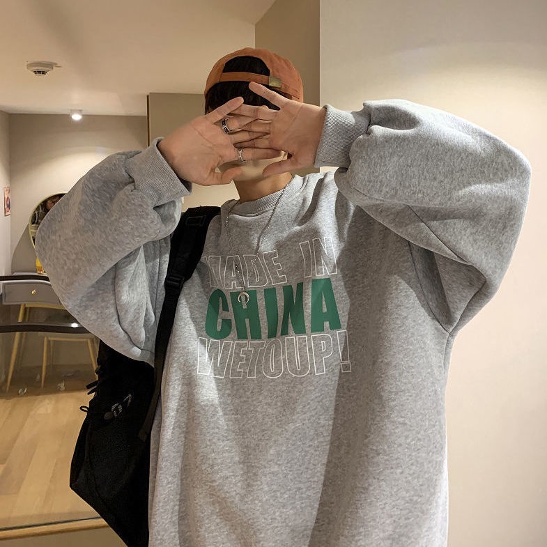 Áo Sweater Lông Cừu Tay Dài Dáng Rộng Cổ Tròn Kiểu Hàn Quốc Thời Trang Mùa Đông Cho Nam