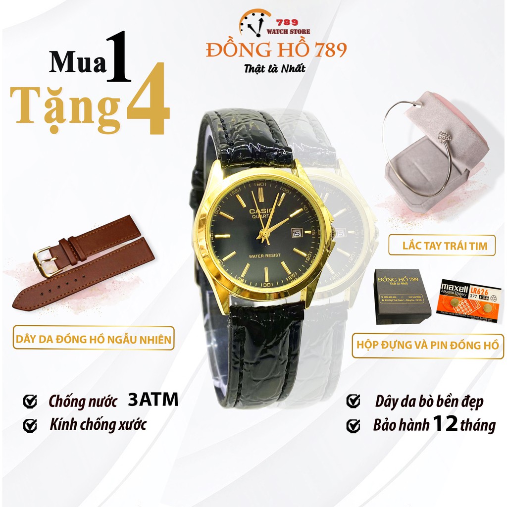 Đồng Hồ Nữ CASIO C045 DÂY DA Mặt Đen Chống Xước, Chống Nước - TẶNG 1 Dây Da Cao Cấp + 2 pin AG4+ 1 Lắc Tim