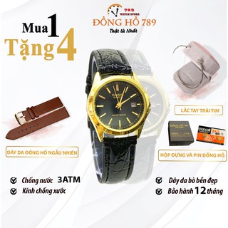 Đồng Hồ Nữ CASIO C045 DÂY DA Mặt Đen Chống Xước, Chống Nước  - TẶNG 1 Dây Da Cao Cấp + 2 pin AG4+ 1 Lắc Tim