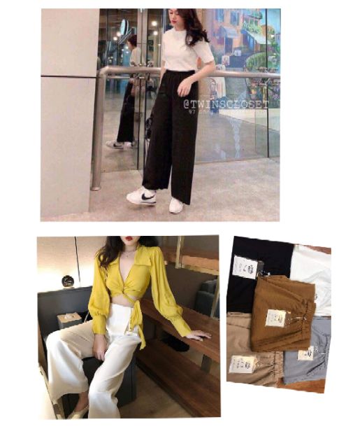 [AN MỘC] Quần ống sớ culottes đũi thô xước chun sau cho nữ