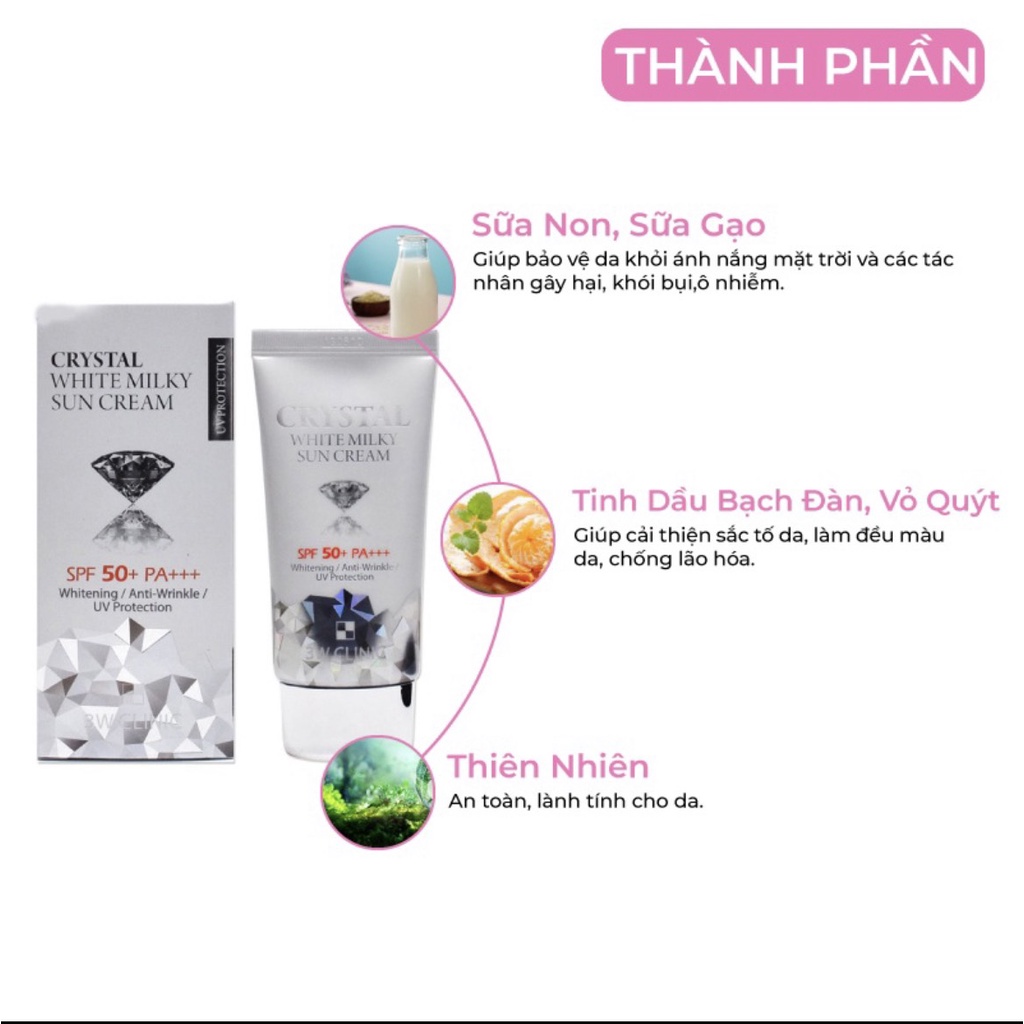 Kem Chống Nắng 3W Clinic Crystal White Milky Sun Cream  SPF 50/ PA +++ Hàn Quốc 50ml