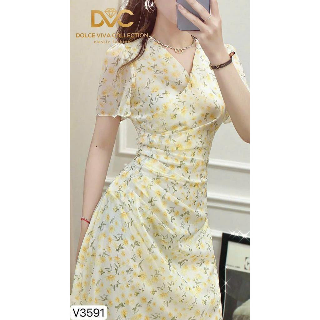 Đầm Voan Nữ Cổ V Xếp Ly Đính Cườm Eo Có Lót Sam Closet Phù Hợp Để Tới Công Sở, Đi Làm Hoặc Đi Chơi.
