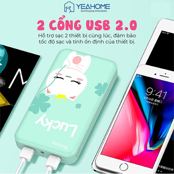 Pin Sạc dự phòng mini Yoobao P10W 10000mAh - Dây cáp sạc cho iPhone iPad đầu Lightning Yoobao C4 dài 1m, cao cấp