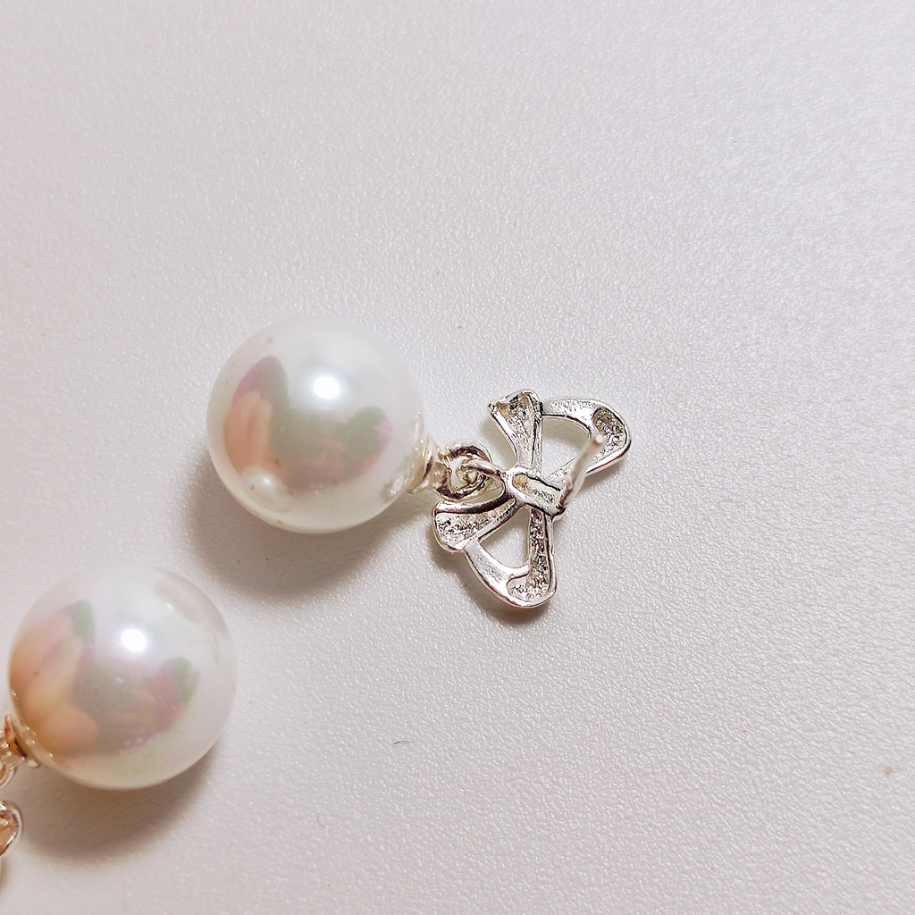 Bông tai bạc Bông Nơ treo Ngọc Trai nhân tạo Van Jewelry V10083 kiểu dáng Công Chúa xinh xắn