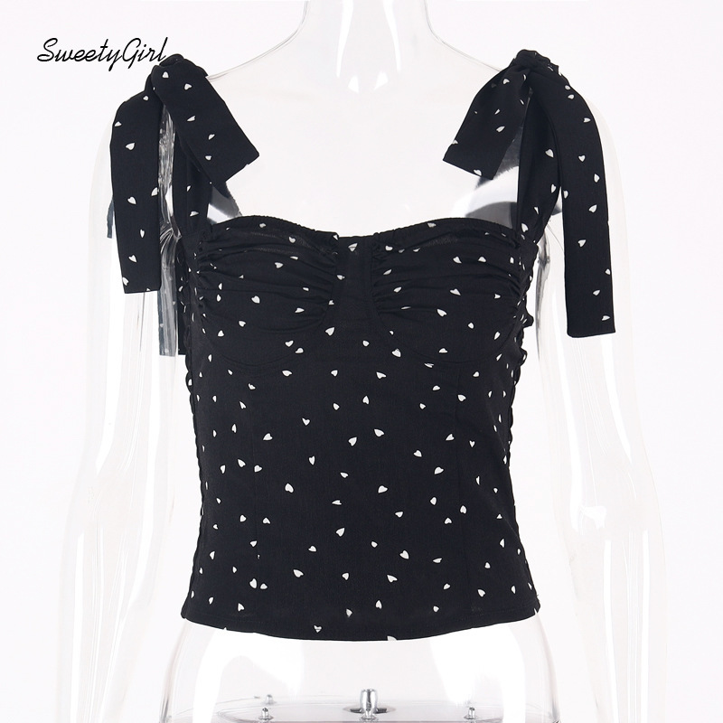 Áo nữ buộc dây họa tiết chấm bi dễ thương