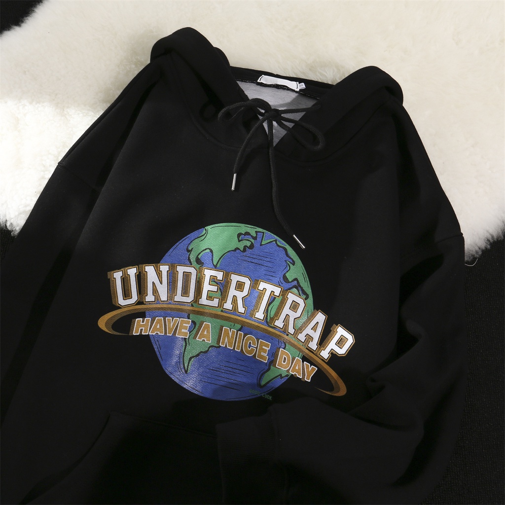 【ZHELIHANGFEI】Áo Hoodie Tay Dài Dáng Rộng In Hình Trái Đất Phong Cách Preppy Dễ Phối Đồ