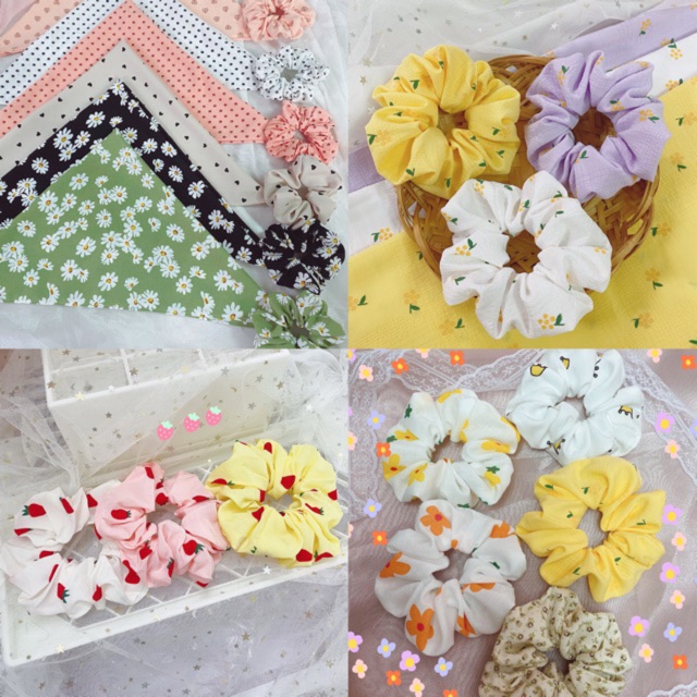 Cột tóc scrunchies hoạ tiết