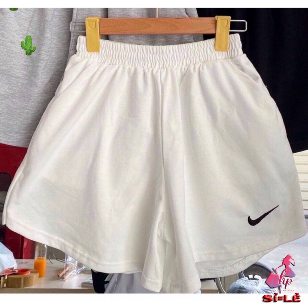 Quần short cotton da cá nữ thêu logo có túi form ngắn thể thao siêu cá tính  -mã VD32..